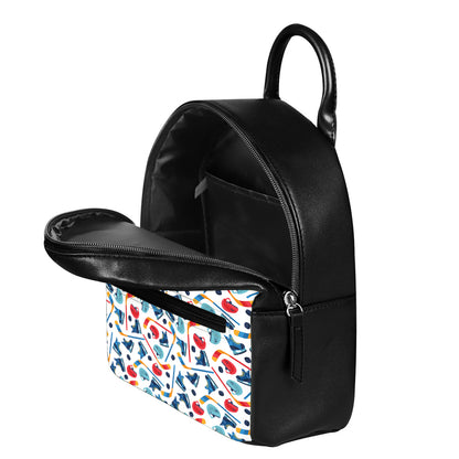 Hockey Equipment Pattern Print Leather Backpack