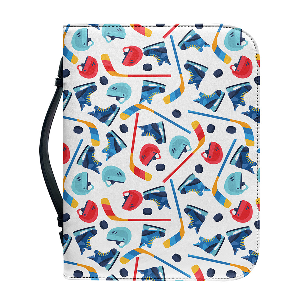 Hockey Equipment Pattern Print Leather Bible Cover