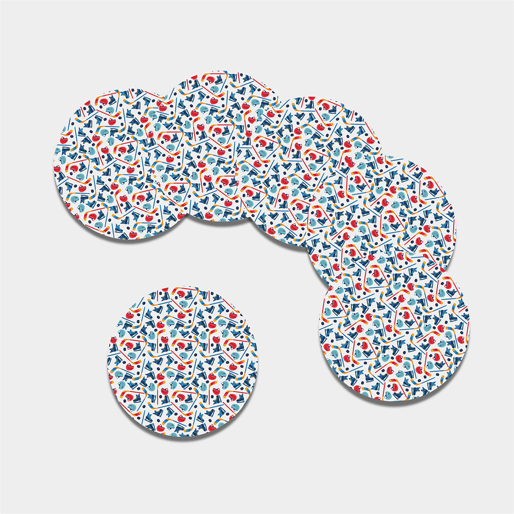 Hockey Equipment Pattern Print Leather Coaster Set