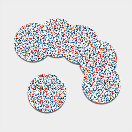 Hockey Equipment Pattern Print Leather Coaster Set
