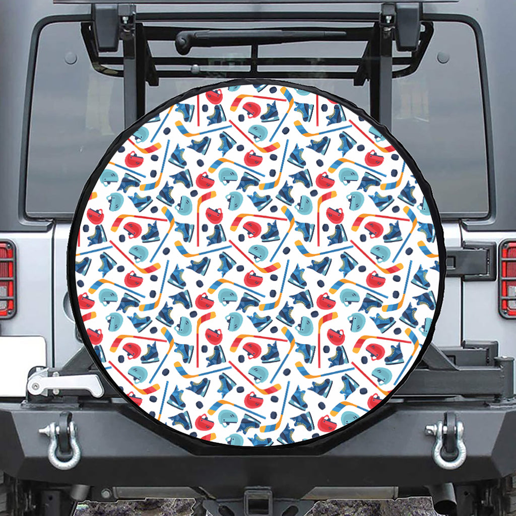 Hockey Equipment Pattern Print Leather Spare Tire Cover