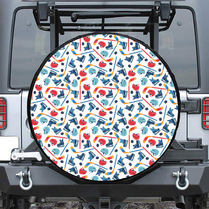 Hockey Equipment Pattern Print Leather Spare Tire Cover