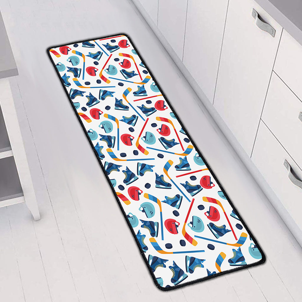Hockey Equipment Pattern Print Long Kitchen Mat