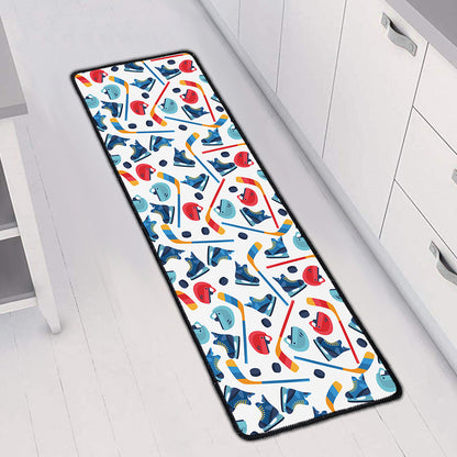 Hockey Equipment Pattern Print Long Kitchen Mat