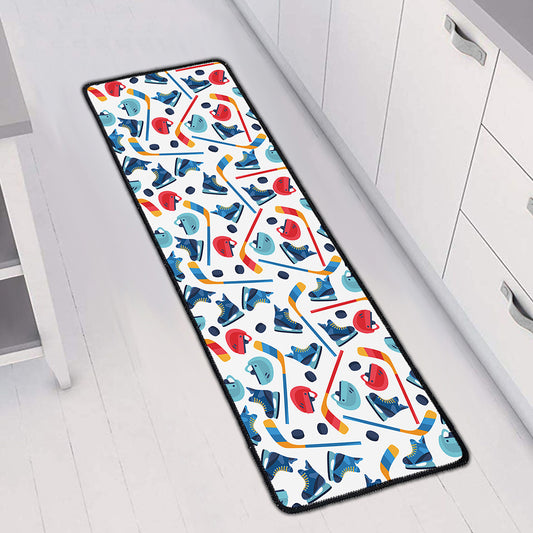 Hockey Equipment Pattern Print Long Kitchen Mat