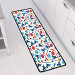 Hockey Equipment Pattern Print Long Kitchen Mat