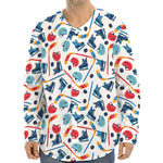 Hockey Equipment Pattern Print Long Sleeve Baseball Jersey