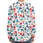 Hockey Equipment Pattern Print Long Sleeve Baseball Jersey