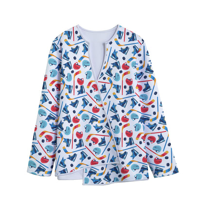Hockey Equipment Pattern Print Long Sleeve Short Coat
