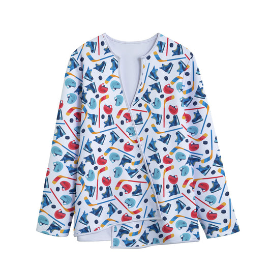 Hockey Equipment Pattern Print Long Sleeve Short Coat