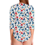 Hockey Equipment Pattern Print Long Sleeve Swimsuit