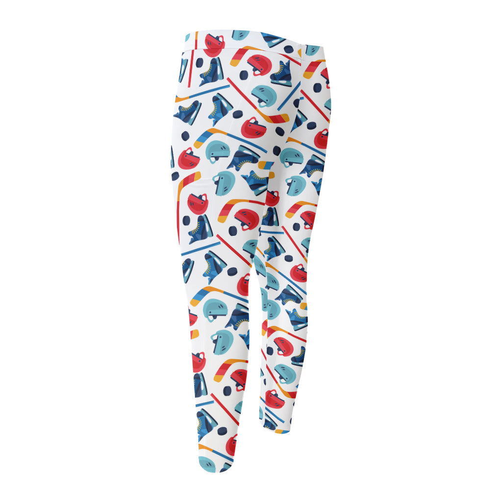 Hockey Equipment Pattern Print Men's Compression Pants