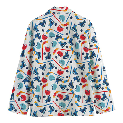 Hockey Equipment Pattern Print Men's Cotton Blazer