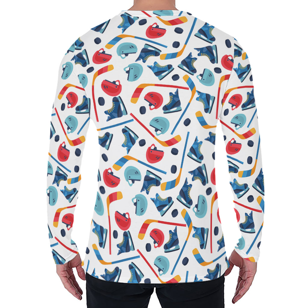 Hockey Equipment Pattern Print Men's Long Sleeve T-Shirt