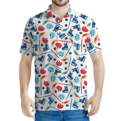 Hockey Equipment Pattern Print Men's Polo Shirt