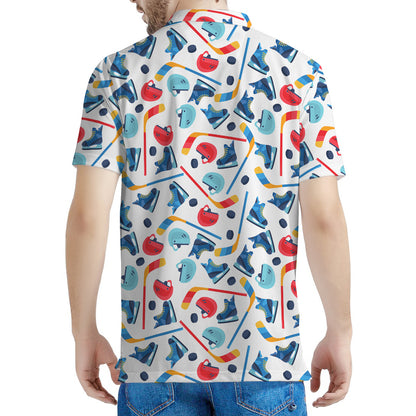 Hockey Equipment Pattern Print Men's Polo Shirt