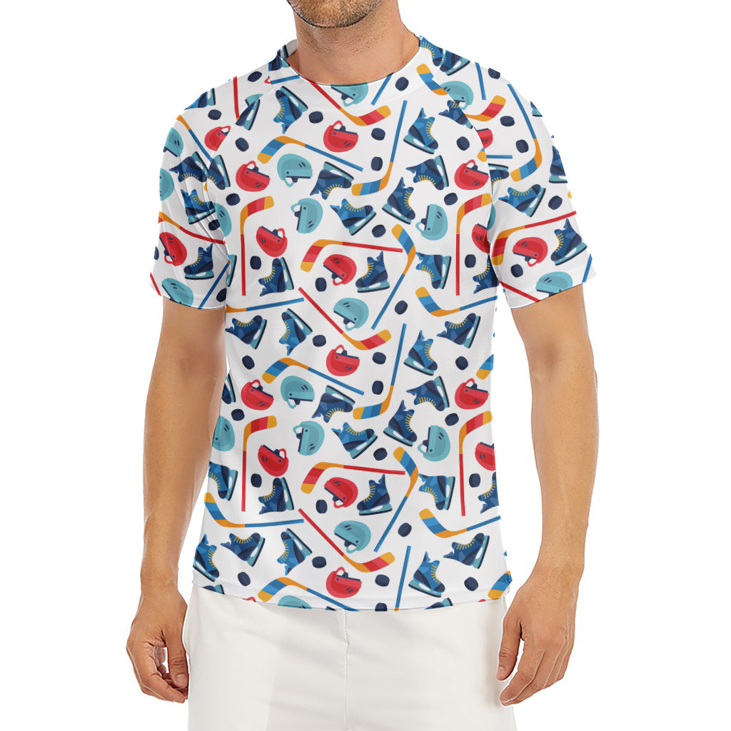 Hockey Equipment Pattern Print Men's Short Sleeve Rash Guard