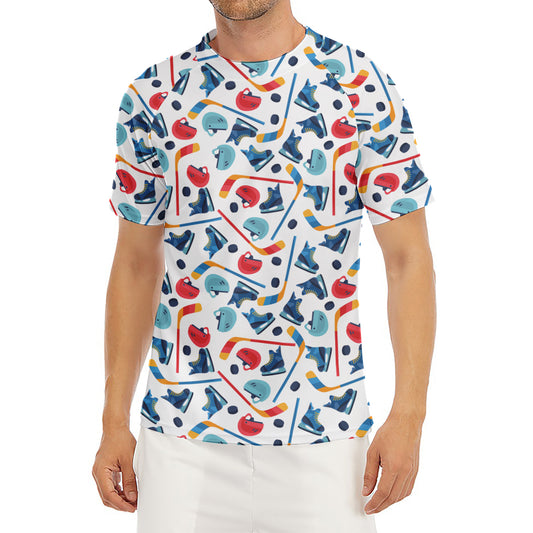 Hockey Equipment Pattern Print Men's Short Sleeve Rash Guard