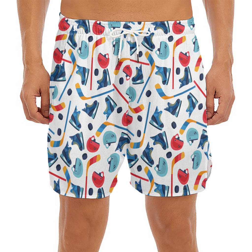Hockey Equipment Pattern Print Men's Split Running Shorts