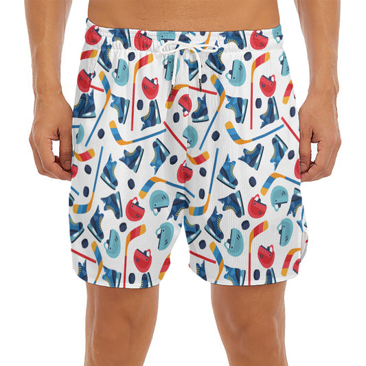Hockey Equipment Pattern Print Men's Split Running Shorts
