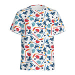 Hockey Equipment Pattern Print Men's Sports T-Shirt