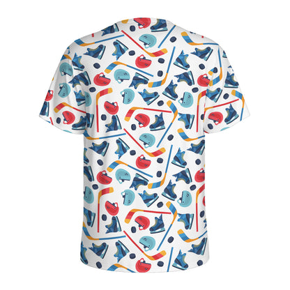 Hockey Equipment Pattern Print Men's Sports T-Shirt