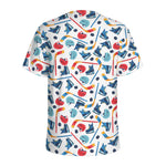 Hockey Equipment Pattern Print Men's Sports T-Shirt