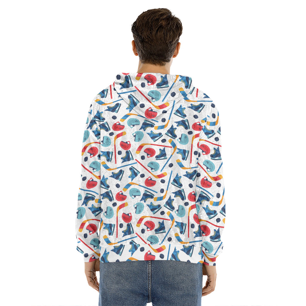 Hockey Equipment Pattern Print Men's Velvet Pullover Hoodie