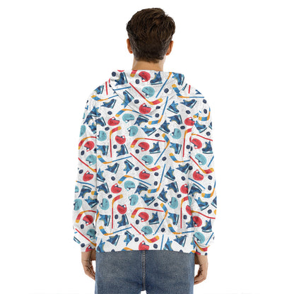 Hockey Equipment Pattern Print Men's Velvet Pullover Hoodie
