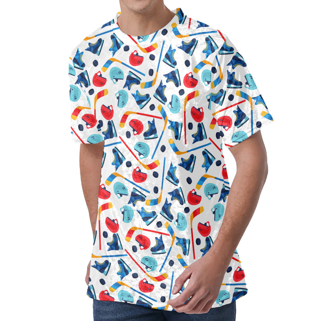 Hockey Equipment Pattern Print Men's Velvet T-Shirt