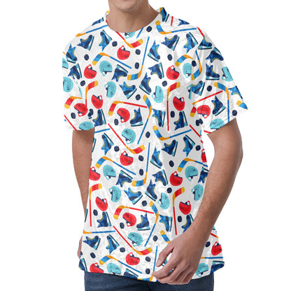 Hockey Equipment Pattern Print Men's Velvet T-Shirt