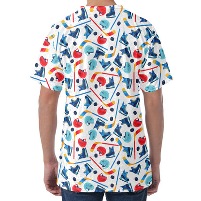 Hockey Equipment Pattern Print Men's Velvet T-Shirt