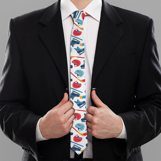 Hockey Equipment Pattern Print Necktie