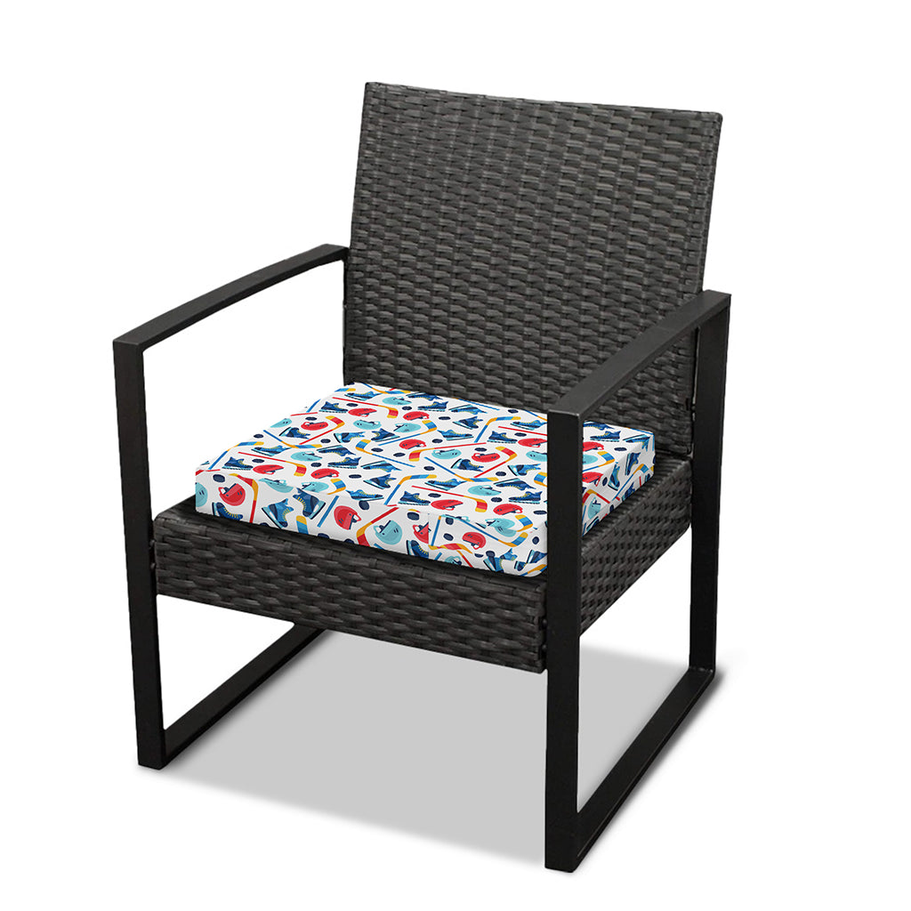 Hockey Equipment Pattern Print Outdoor Seat Cushion Cover