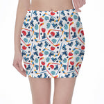Hockey Equipment Pattern Print Pencil Mini Skirt