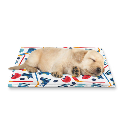 Hockey Equipment Pattern Print Pet Cooling Mat Cover
