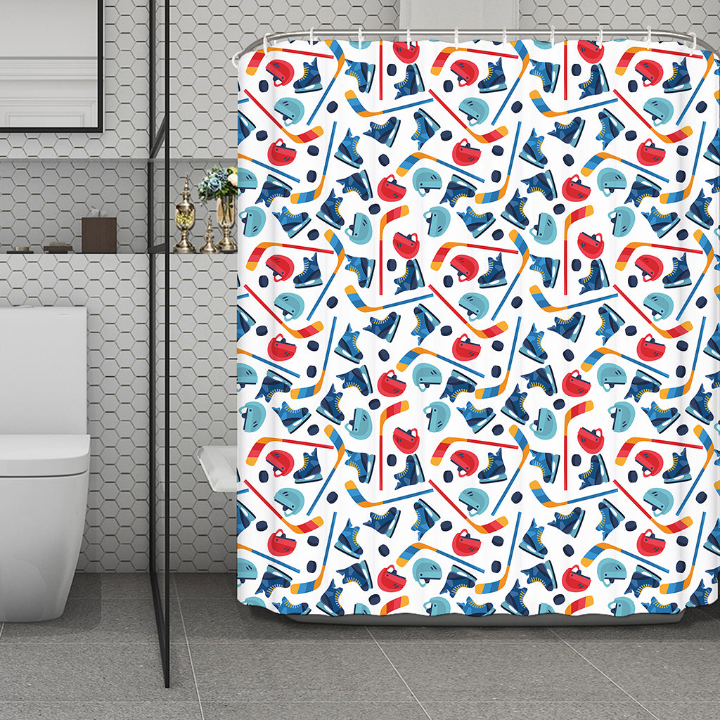 Hockey Equipment Pattern Print Polyester Shower Curtain