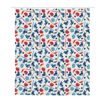 Hockey Equipment Pattern Print Polyester Shower Curtain