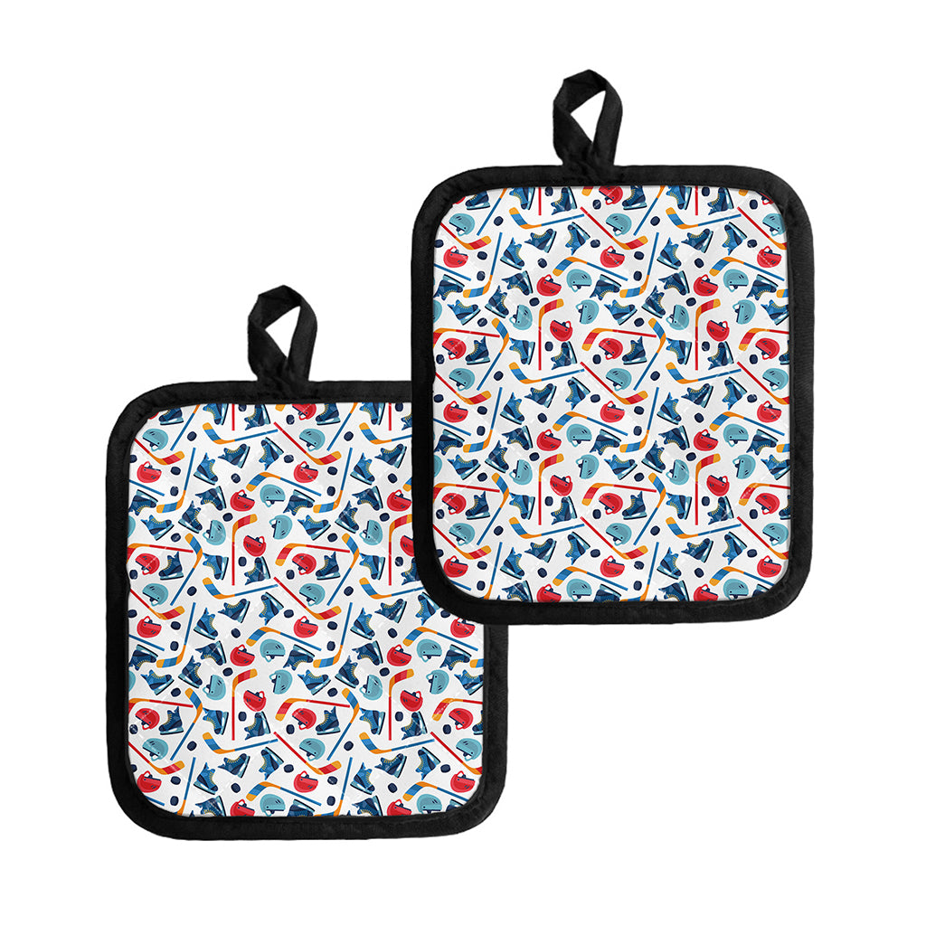 Hockey Equipment Pattern Print Pot Holders