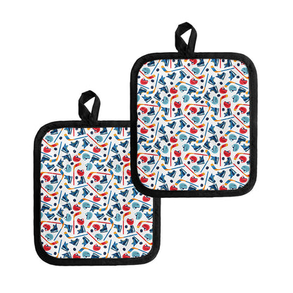Hockey Equipment Pattern Print Pot Holders
