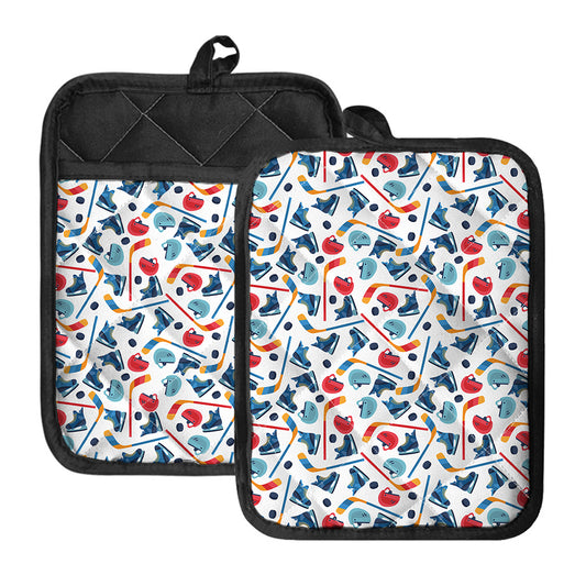 Hockey Equipment Pattern Print Pot Holders With Pocket