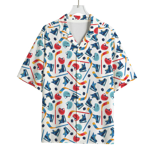 Hockey Equipment Pattern Print Rayon Hawaiian Shirt