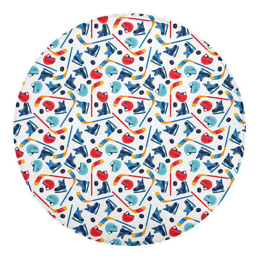 Hockey Equipment Pattern Print Round Blanket