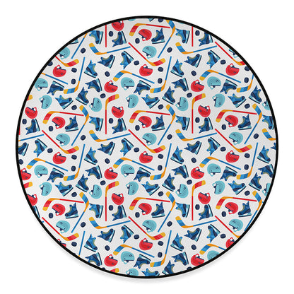 Hockey Equipment Pattern Print Round Floor Mat