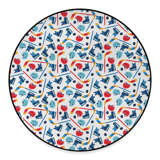 Hockey Equipment Pattern Print Round Floor Mat