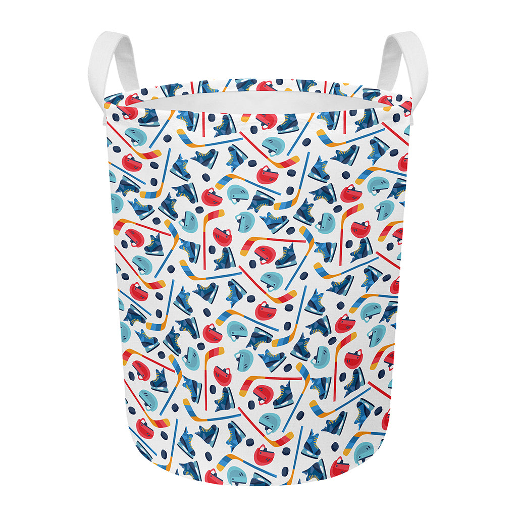 Hockey Equipment Pattern Print Round Laundry Basket