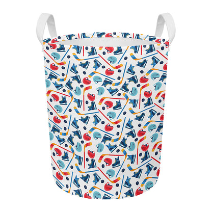 Hockey Equipment Pattern Print Round Laundry Basket
