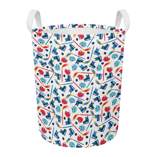 Hockey Equipment Pattern Print Round Laundry Basket