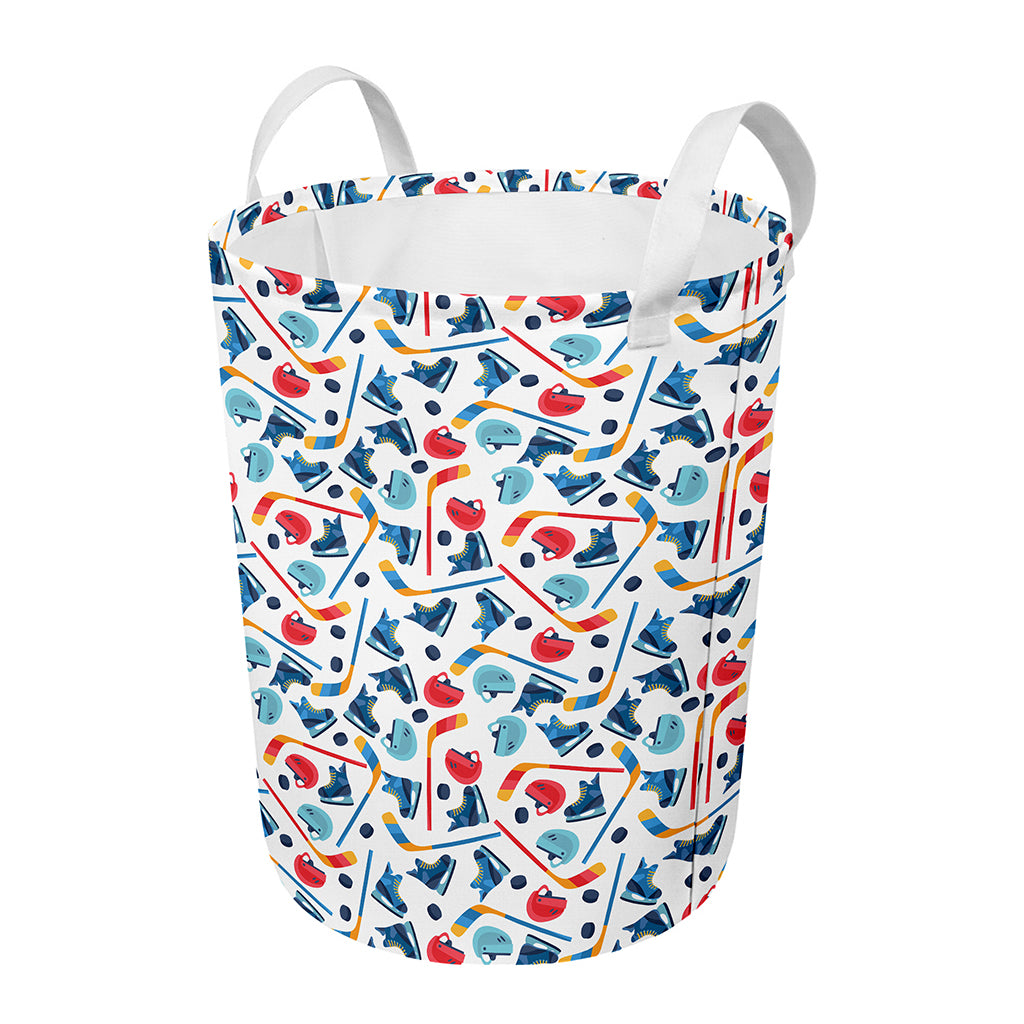 Hockey Equipment Pattern Print Round Laundry Basket
