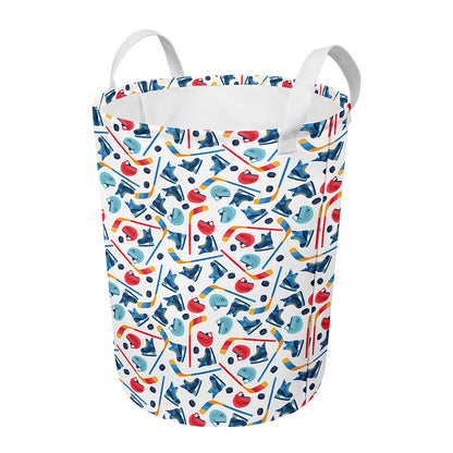 Hockey Equipment Pattern Print Round Laundry Basket